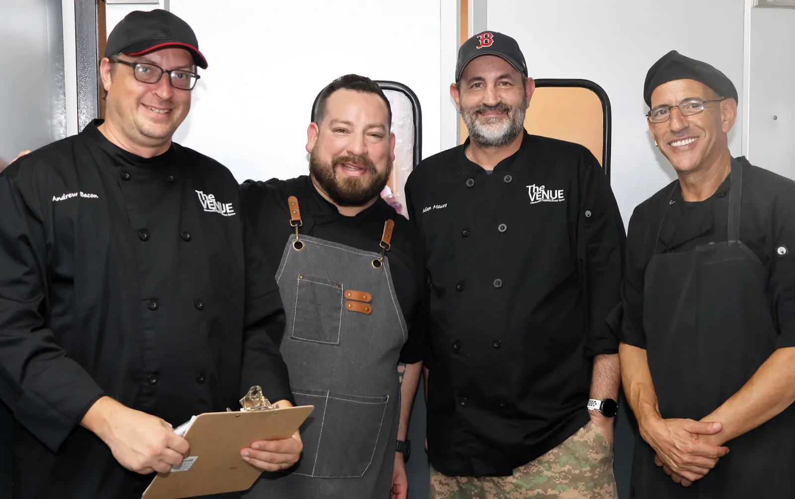 The Venue Clermont kitchen team in chef coats at Sunday brunch, including Andrew Bacon and Adam Mauro